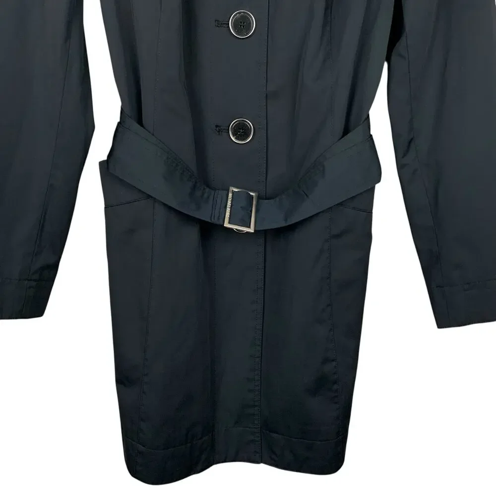 Michael Michael Kors Mid Length Trench Coat Black Belt Button Front Women's L - Picture 5 of 12